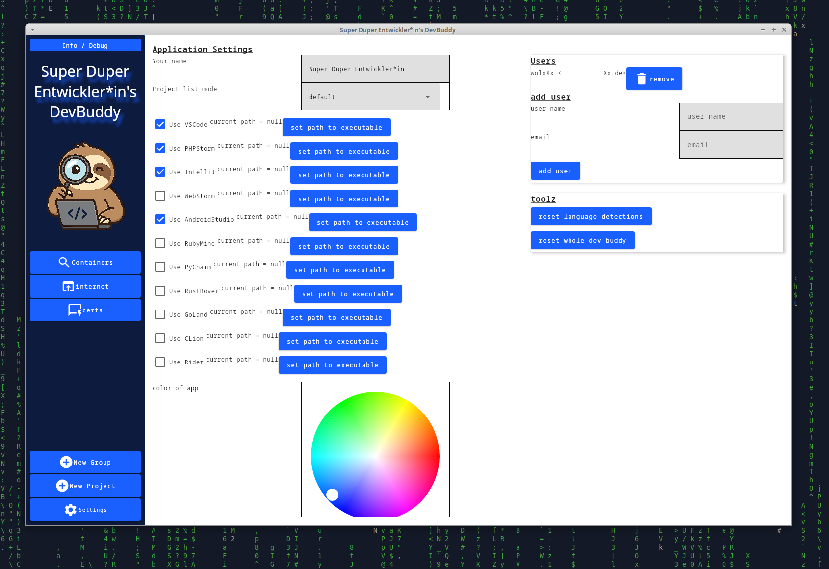 my devbuddy settings page